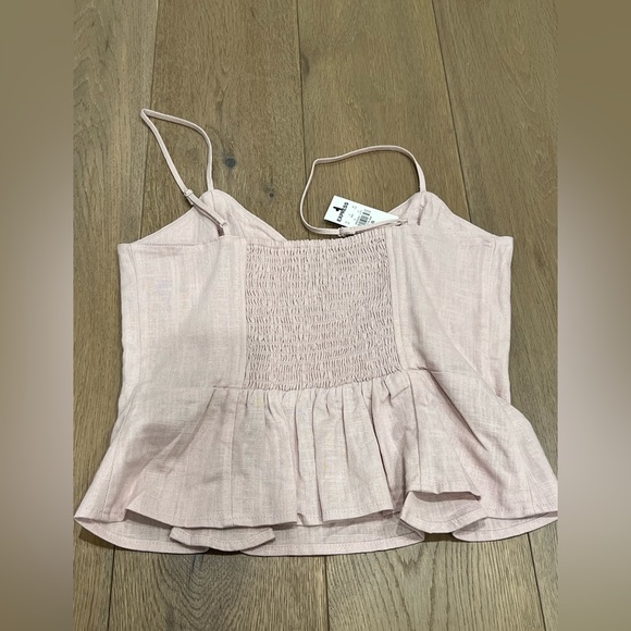 NWT Express Smocked Back Linen-Blend Babydoll Cami, XS, soft pink - Picture 2 of 2